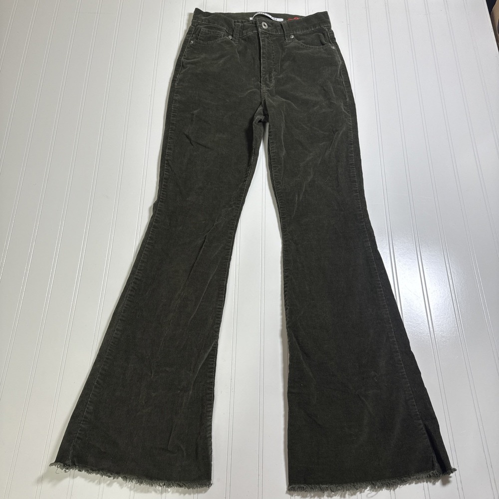 Celebrity Pink Women's High Rise Flare Corduroy Olive Night Raw Hem 5/27